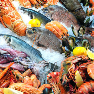 Variety Of Fresh Seafood On Ice